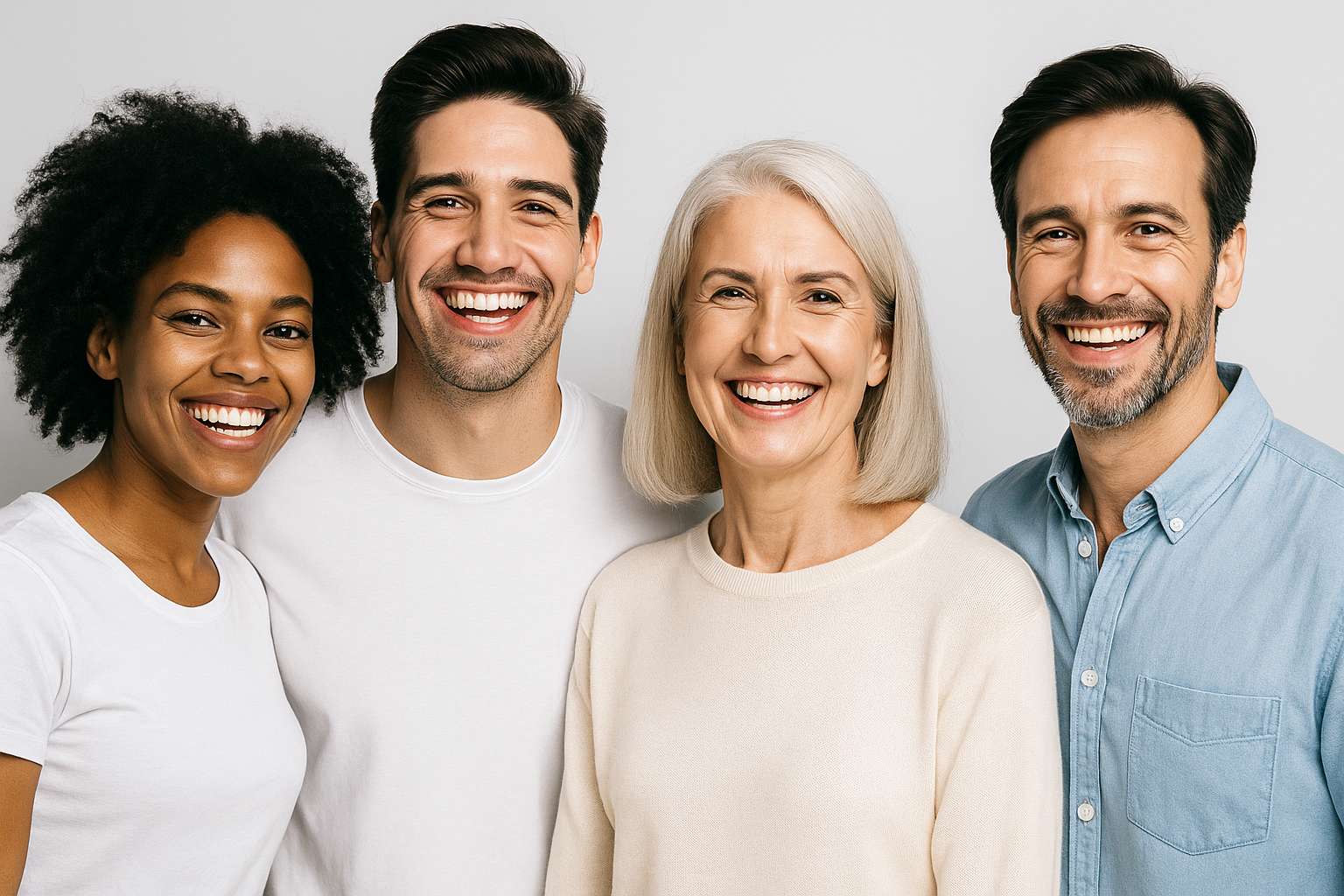 Smiling adults in natural light